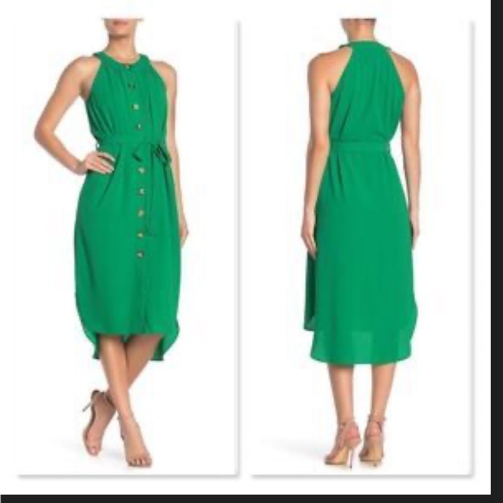 Eci Maxi Dress Halter Top Button Green Large